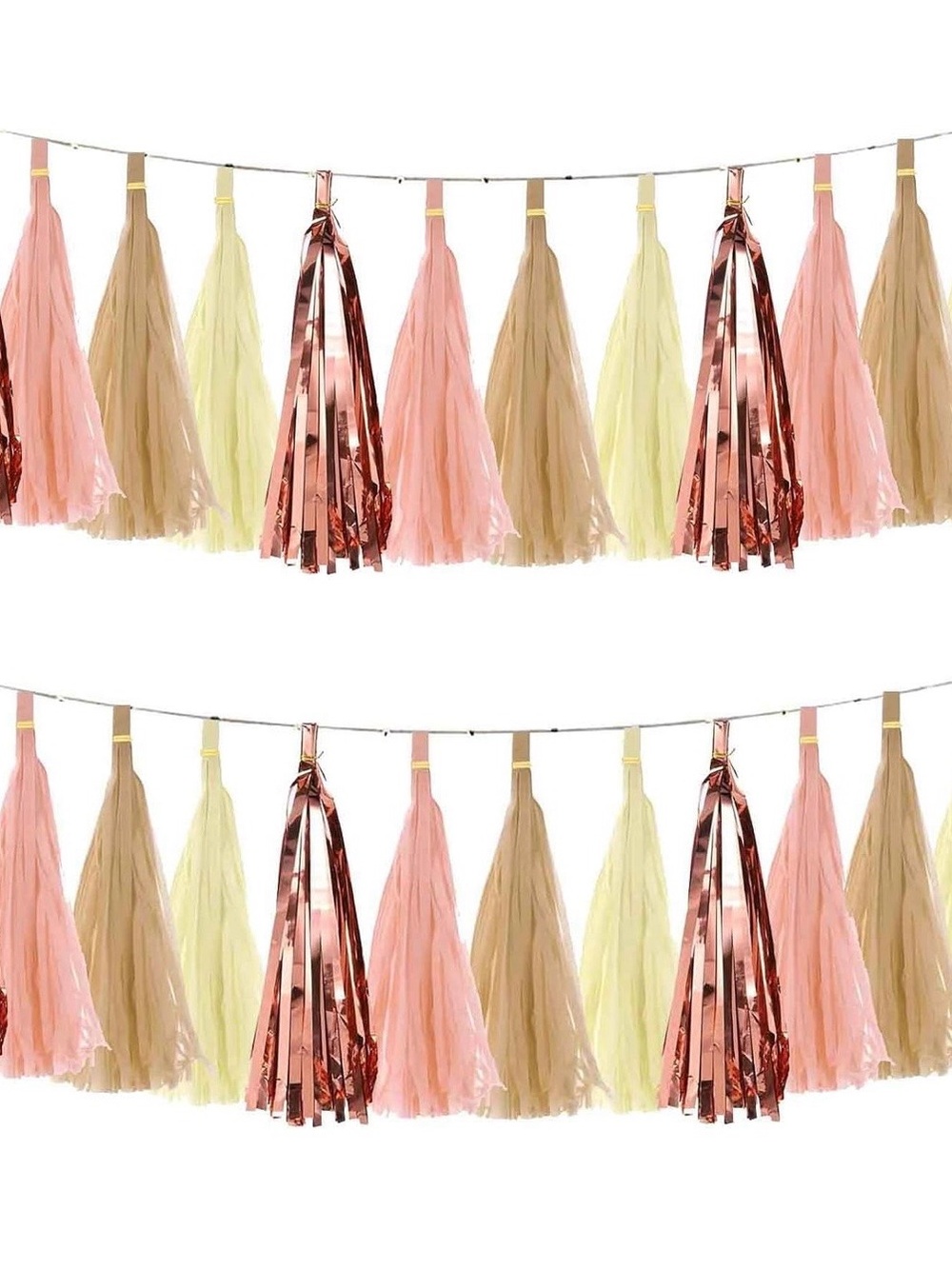 NWT DIY Tissue Paper Tassel Garland - Pink, Pale Yellow, Beige & Rose Gold